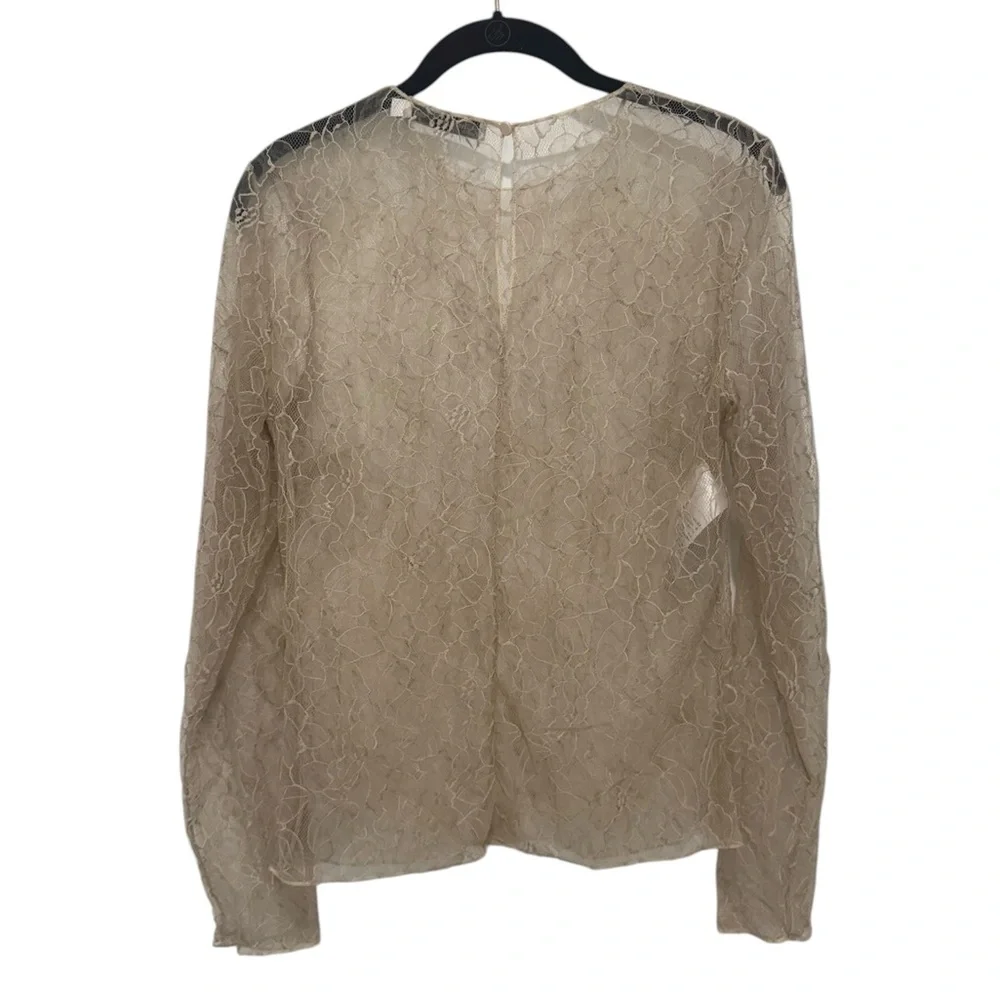 Christian Dior Beige Tan Lace Long-Sleeve 100% Silk Top, Size US 8 - Picture 4 of 9